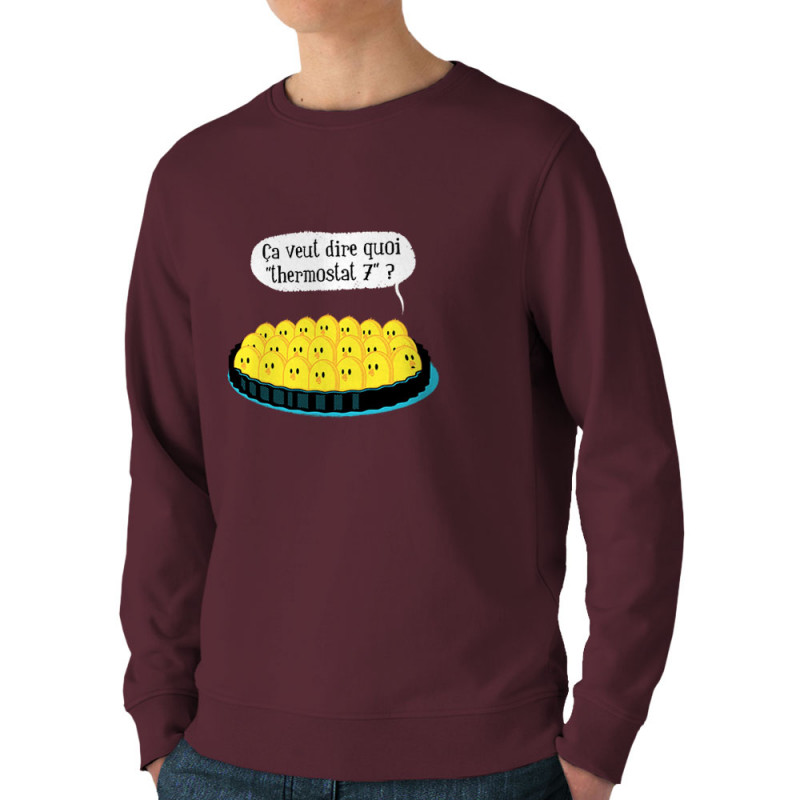 Sweat homme bio col rond bordeaux Ça veut dire quoi thermostat 7 (Ted Boundy,Animaux,Humour,Fruits & Légumes)
