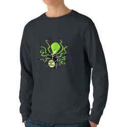 Sweat homme bio col rond gris anthracite Poulpy Drum (Animaux,Humour,Ted Boundy)