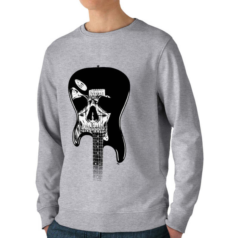 Sweat homme bio col rond gris chiné Dead Guitar (Rock & Punk,Têtes de morts)