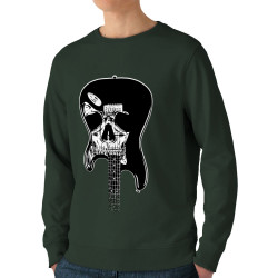 Sweat homme bio col rond vert foncé Dead Guitar (Rock & Punk,Têtes de morts)