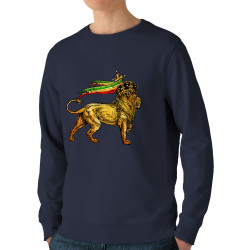 Sweat homme bio col rond bleu marine Rasta Lion (Animaux,Reggae)
