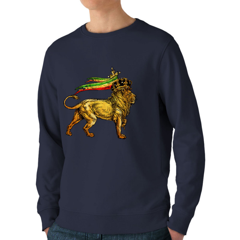 Sweat homme bio col rond bleu marine Rasta Lion (Animaux,Reggae)
