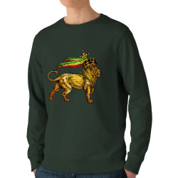 Sweat homme bio col rond vert foncé Rasta Lion (Animaux,Reggae)