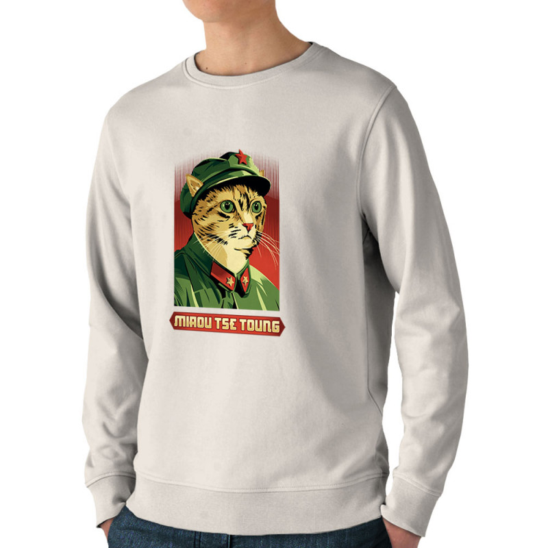 Sweat homme bio col rond naturel Miaou Tse Toung (Animaux,Humour,Chats)