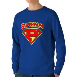 Sweat homme bio col rond bleu royal Super Papa (Gondrax,Slogans Débiles,Humour,Fête des pères,Détournements,Papa Maman Papy Mami