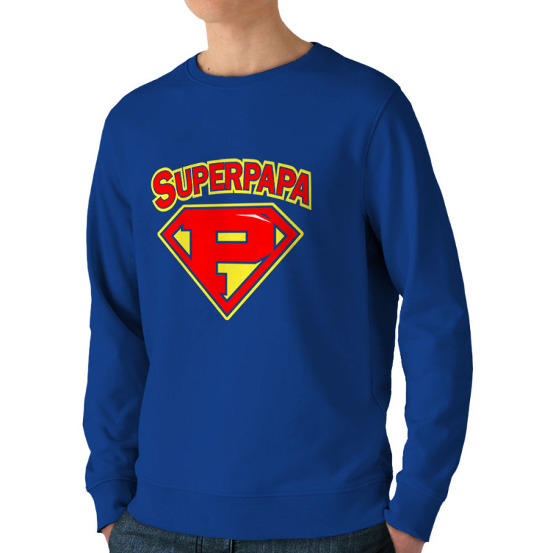 Sweat homme bio col rond bleu royal Super Papa (Gondrax,Slogans Débiles,Humour,Fête des pères,Détournements,Papa Maman Papy Mami