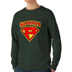 Sweat homme bio col rond vert foncé Super Papa (Gondrax,Slogans Débiles,Humour,Fête des pères,Détournements,Papa Maman Papy Mami