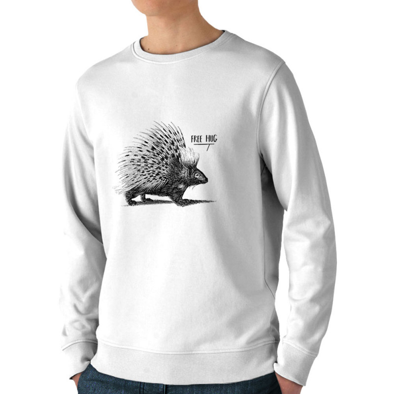 Sweat homme bio col rond blanc Free Hug (Gondrax,Les Bébêtes,Animaux)