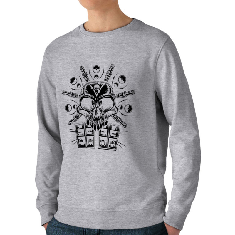 Sweat homme bio col rond gris chiné Jack The Skull (Simon,teufeur,Têtes de morts)