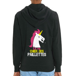 Sweat femme zippé à capuche coton bio noir Ca va chier des paillettes (Animaux,Humour,Amazon,Zewa)