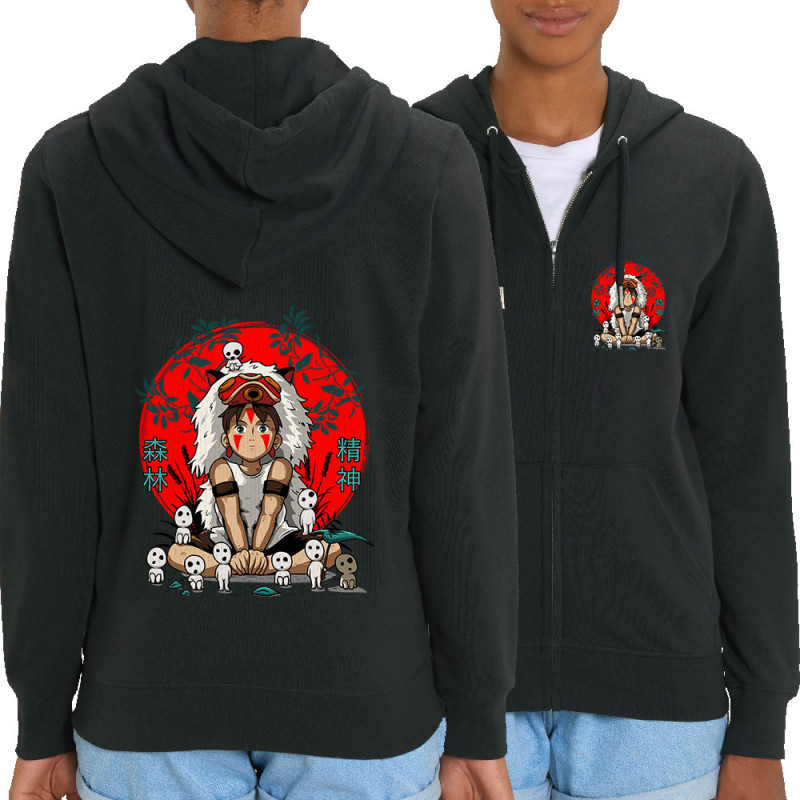 Sweat femme zippé à capuche coton bio noir Forest Spirits (Le Duc,Films/Séries,Manga Kawaï japan)