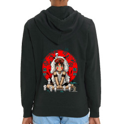 Sweat femme zippé à capuche coton bio noir Forest Spirits (Le Duc,Films/Séries,Manga Kawaï japan)