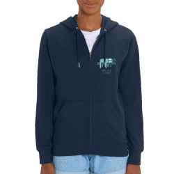 Sweat femme zippé à capuche coton bio bleu marine Born to be a Larve (Alex Kidd,Animaux,Humour,Paresse)