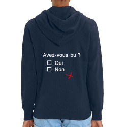 Sweat femme zippé à capuche coton bio bleu marine Avez-vous bu ? (Le Duc,Alcool,Humour,Enfer)
