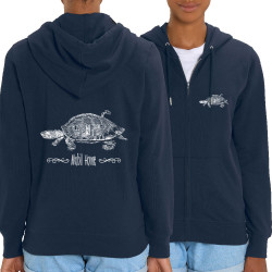 Sweat femme zippé à capuche coton bio bleu marine Mobil Home (Gondrax,Animaux,Humour,Les Bébêtes)