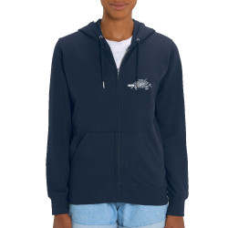 Sweat femme zippé à capuche coton bio bleu marine Mobil Home (Gondrax,Animaux,Humour,Les Bébêtes)