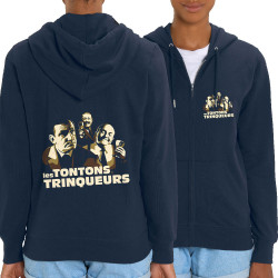 Sweat femme zippé à capuche coton bio bleu marine Les Tontons Trinqueurs (Trabe,Humour,Alcool,Les Tontons Flingueurs,Détournemen