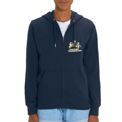 Sweat femme zippé à capuche coton bio bleu marine Les Tontons Trinqueurs (Trabe,Humour,Alcool,Les Tontons Flingueurs,Détournemen