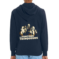 Sweat femme zippé à capuche coton bio bleu marine Les Tontons Trinqueurs (Trabe,Humour,Alcool,Les Tontons Flingueurs,Détournemen