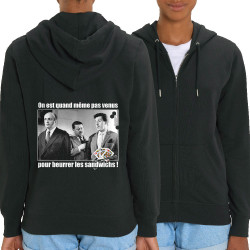 Sweat femme zippé à capuche coton bio noir Tontons Flingueurs Beurrer les sandwichs (Films/Séries,Les Tontons Flingueurs)