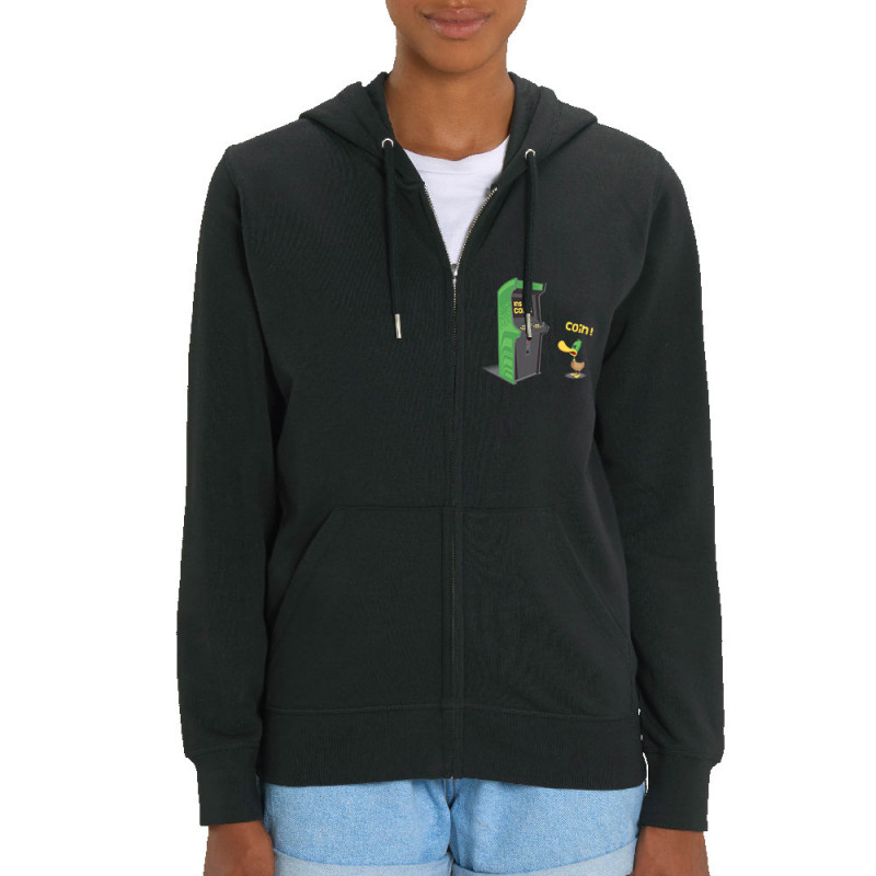 Sweat femme zippé à capuche coton bio noir Insert Coins (Ted Boundy,Animaux,Humour,Jeux Vidéo / Geek)
