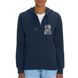 Sweat femme zippé à capuche coton bio bleu marine Plus de batterie koala (Animaux,Humour,Manga Kawaï japan,Bébés,Paresse)