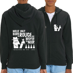 Sweat femme zippé à capuche coton bio noir Mieux vaut boire du rouge (Alex Kidd,Alcool,Humour,Slogans Débiles)