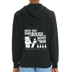 Sweat femme zippé à capuche coton bio noir Mieux vaut boire du rouge (Alex Kidd,Alcool,Humour,Slogans Débiles)