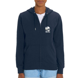 Sweat femme zippé à capuche coton bio bleu marine Santa Muerte - Smoking Skull (Santa Muerte,Têtes de morts)