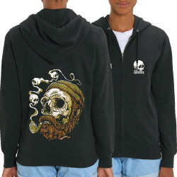 Sweat femme zippé à capuche coton bio noir Santa Muerte - Smoking Skull (Santa Muerte,Têtes de morts)