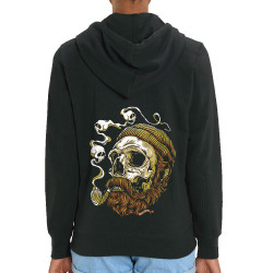 Sweat femme zippé à capuche coton bio noir Santa Muerte - Smoking Skull (Santa Muerte,Têtes de morts)