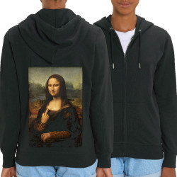 Sweat femme zippé à capuche coton bio noir La Joconde Fuck (Gondrax,Humour,Rock & Punk,Musée)