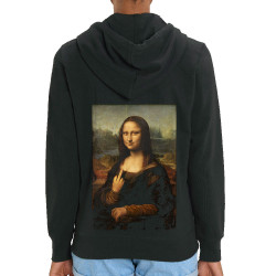 Sweat femme zippé à capuche coton bio noir La Joconde Fuck (Gondrax,Humour,Rock & Punk,Musée)