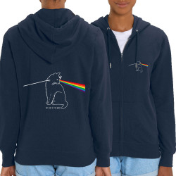Sweat femme zippé à capuche coton bio bleu marine Cat Side of the Moon (Gondrax,Animaux,Humour,Chats)