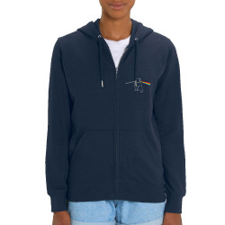 Sweat femme zippé à capuche coton bio bleu marine Cat Side of the Moon (Gondrax,Animaux,Humour,Chats)