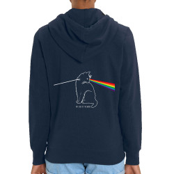Sweat femme zippé à capuche coton bio bleu marine Cat Side of the Moon (Gondrax,Animaux,Humour,Chats)