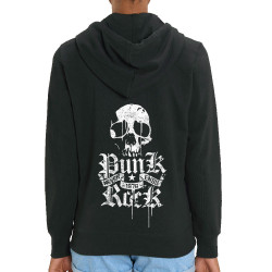 Sweat femme zippé à capuche coton bio noir Punk Rock Never Ends (Têtes de morts,Rock & Punk)