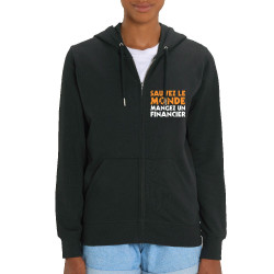 Sweat femme zippé à capuche coton bio noir Sauvez le monde (Ted Boundy,Slogans engagés,Humour)