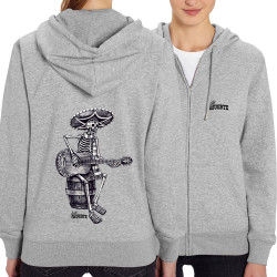 Sweat femme zippé à capuche coton bio gris chiné Santa Muerte - El Guitarrista (Santa Muerte,Têtes de morts,Rock & Punk)