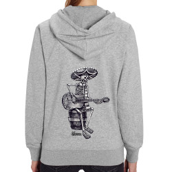 Sweat femme zippé à capuche coton bio gris chiné Santa Muerte - El Guitarrista (Santa Muerte,Têtes de morts,Rock & Punk)