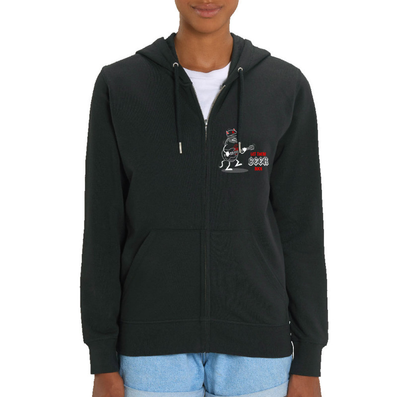 Sweat femme zippé à capuche coton bio noir Let There Beer Rock (Gondrax,Alcool,Rock & Punk,Humour)