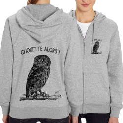 Sweat femme zippé à capuche coton bio gris chiné Chouette alors (Gondrax,Les Bébêtes,Animaux)