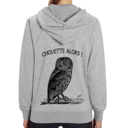 Sweat femme zippé à capuche coton bio gris chiné Chouette alors (Gondrax,Les Bébêtes,Animaux)