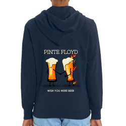 Sweat femme zippé à capuche coton bio bleu marine Pinte Floyd (Gondrax,Alcool,Humour)