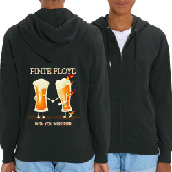 Sweat femme zippé à capuche coton bio noir Pinte Floyd (Gondrax,Alcool,Humour)