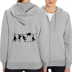 Sweat femme zippé à capuche coton bio gris chiné Stay Cool (Gondrax,Animaux,Stay,Paresse)