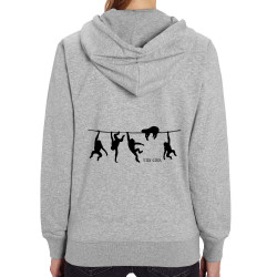 Sweat femme zippé à capuche coton bio gris chiné Stay Cool (Gondrax,Animaux,Stay,Paresse)