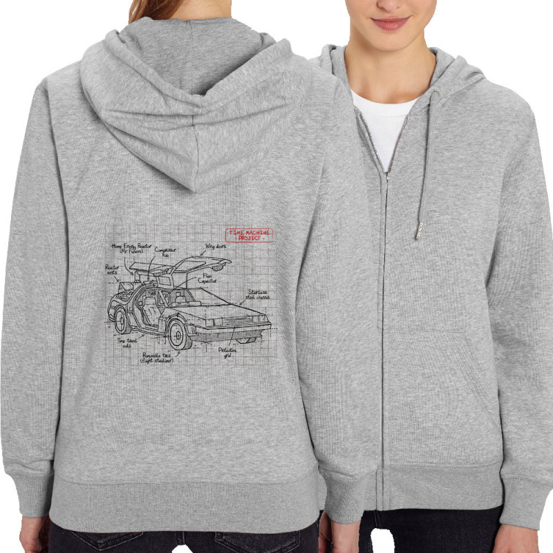 Sweat femme zippé à capuche coton bio gris chiné Dolorean Plan (Le Duc,Films/Séries)