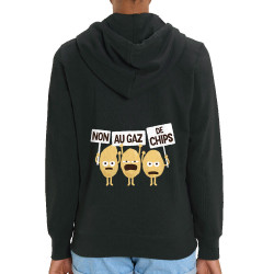 Sweat femme zippé à capuche coton bio noir Non au gaz de chips (Alex Kidd,Humour,Fruits & Légumes)