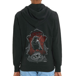 Sweat femme zippé à capuche coton bio noir Diabolik Evil Crow (Simon,Diabolik,Têtes de morts,Enfer)